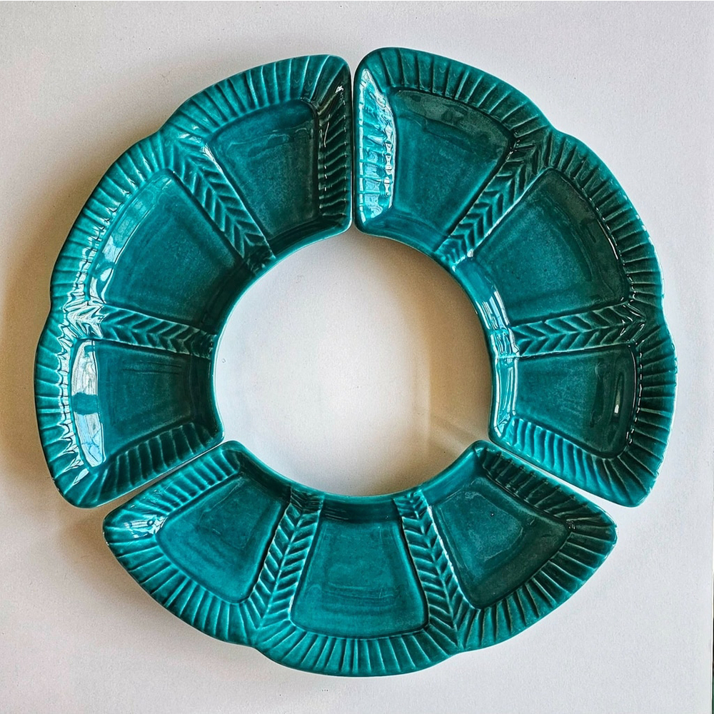 MCM California Pottery Turquoise #895 Lazy Susan 3-Piece Serving Tray Set